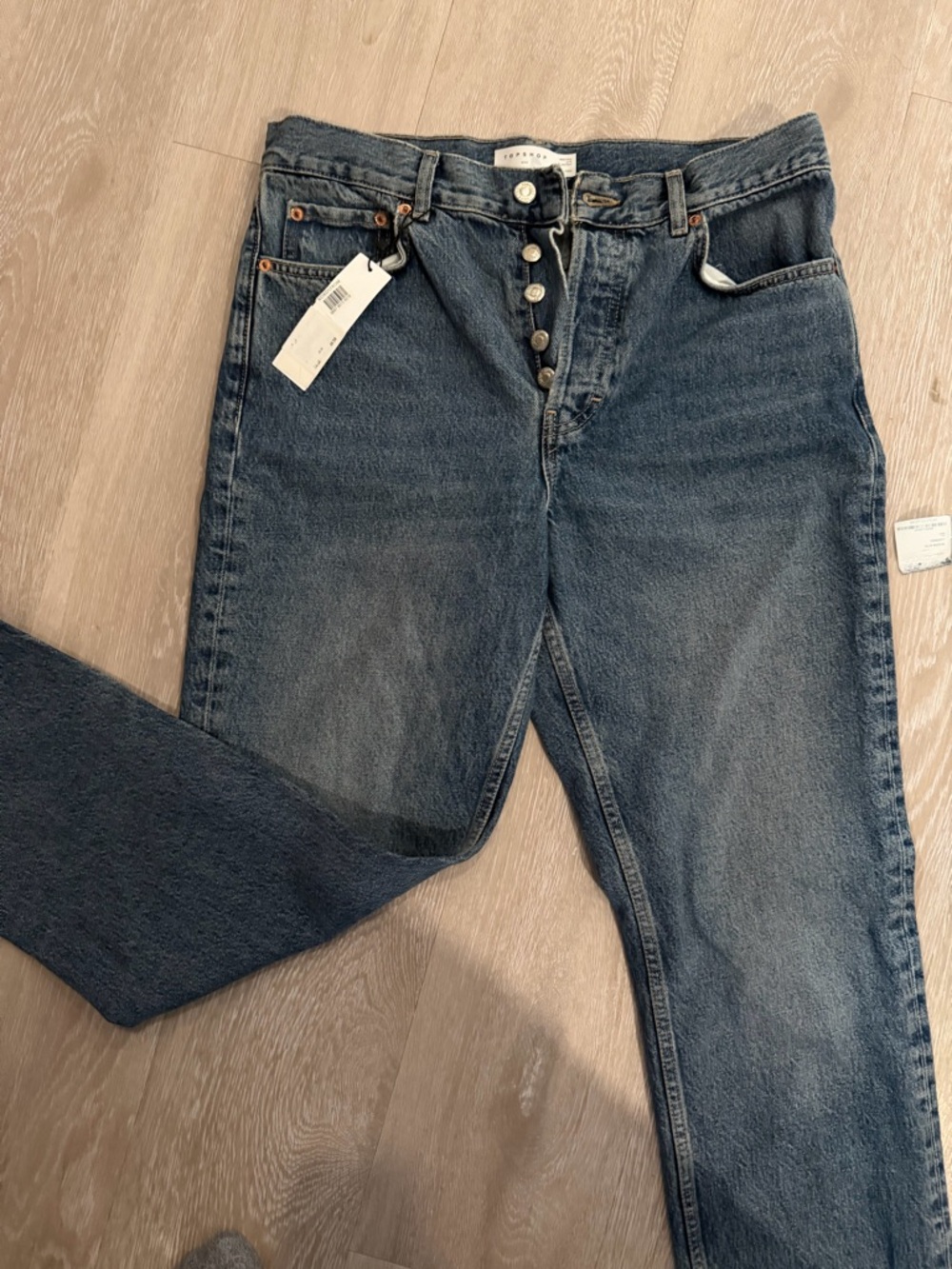 Topshop Dark Blue Boot-Cut Jeans with Button Fly